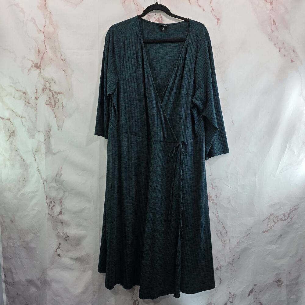 Torrid Dress Womens 3X Green Sweater Long Sleeve Faux Wrap Ribbed Dark Forest